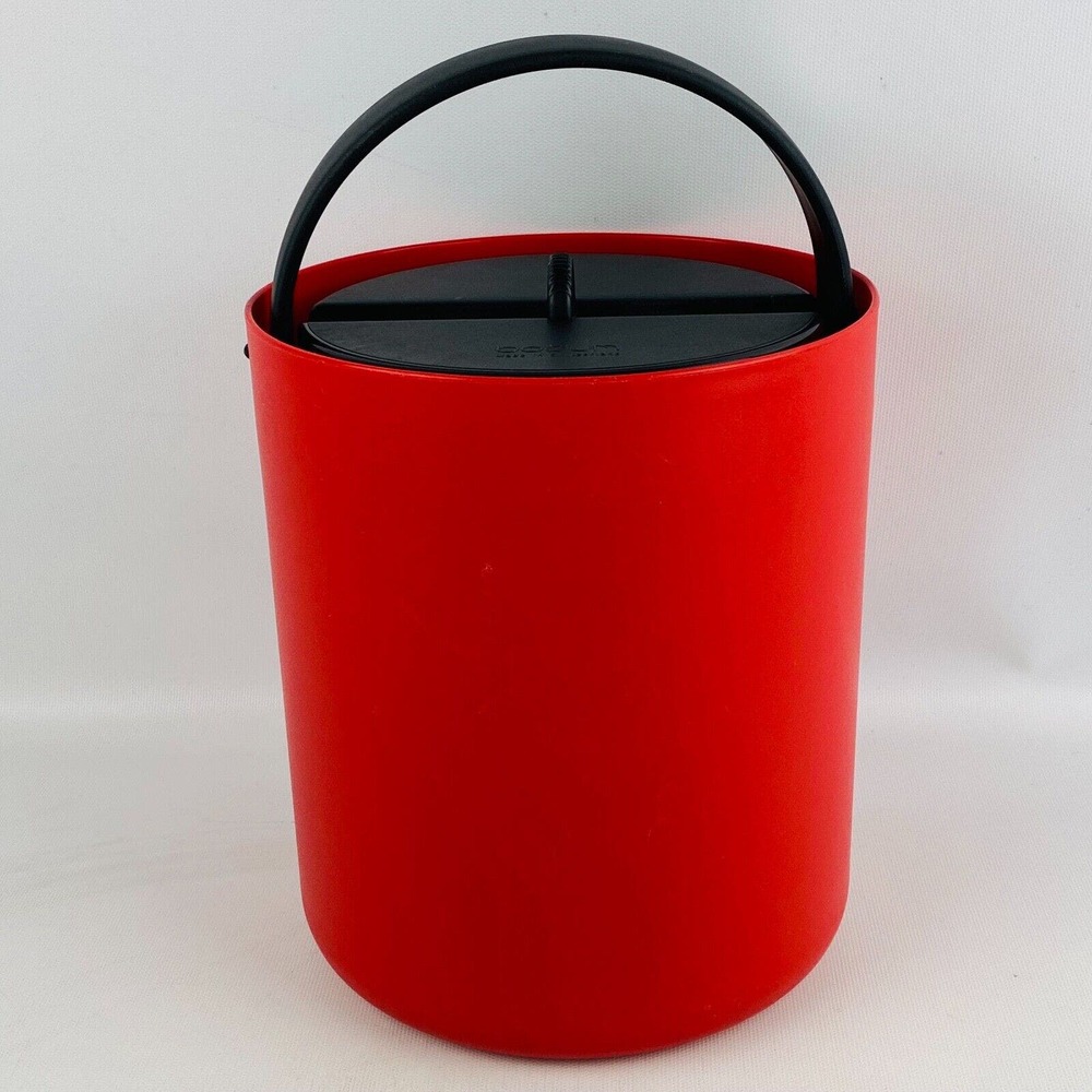 Bodum Ice Bucket Red Plastic Black‎ Lid 8.5" x 7.5" Swiss Made
